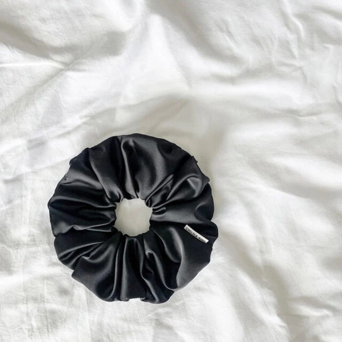 Chelsea King Satin Sleep Black Scrunchie - Oversized - The Green Kiss