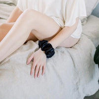 Chelsea King Satin Sleep Black Scrunchie - Oversized - The Green Kiss